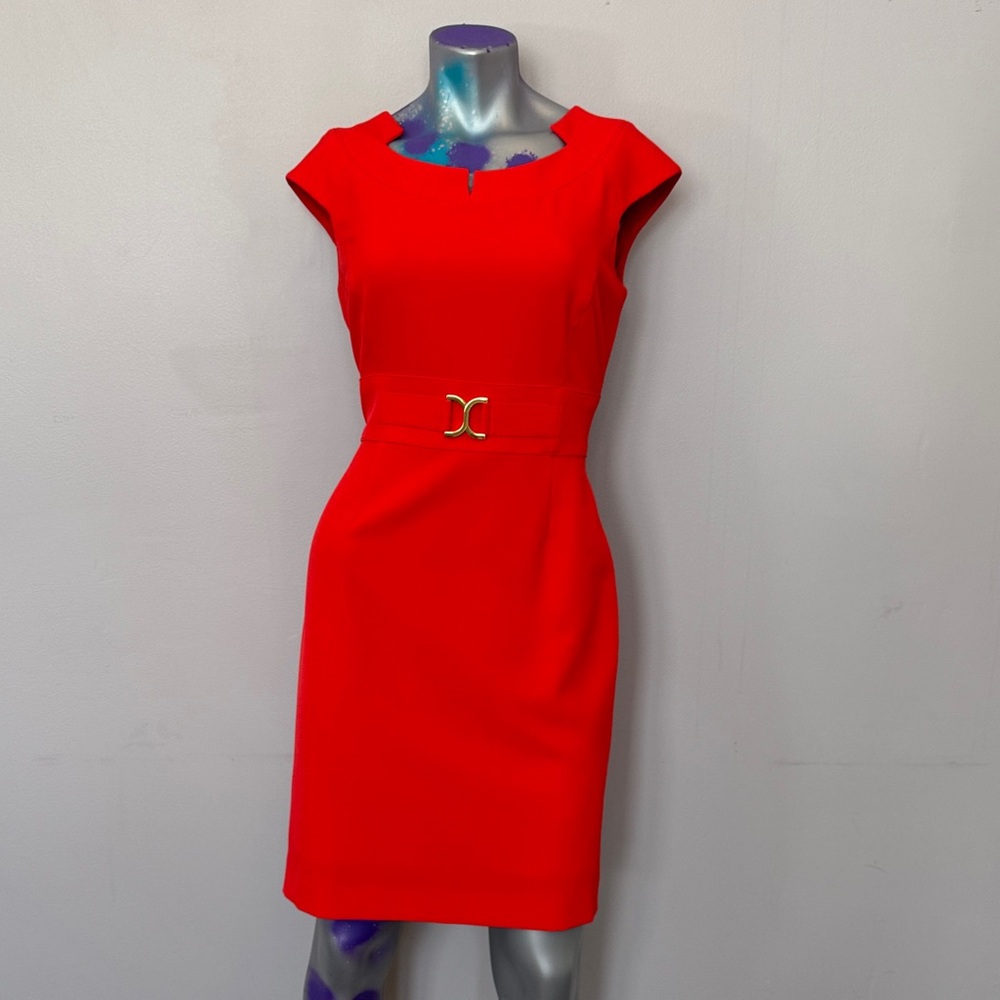 Chic Scarlet Belted Midi Dress